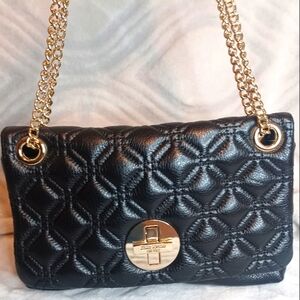 Kate Spade Black Quilted Crossbody Bag with Gold Chain